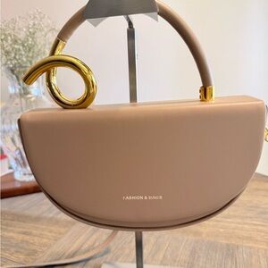 Fashion & Bags Taupe Half-Moon Mini Top-Handle Bag with Gold Accent
